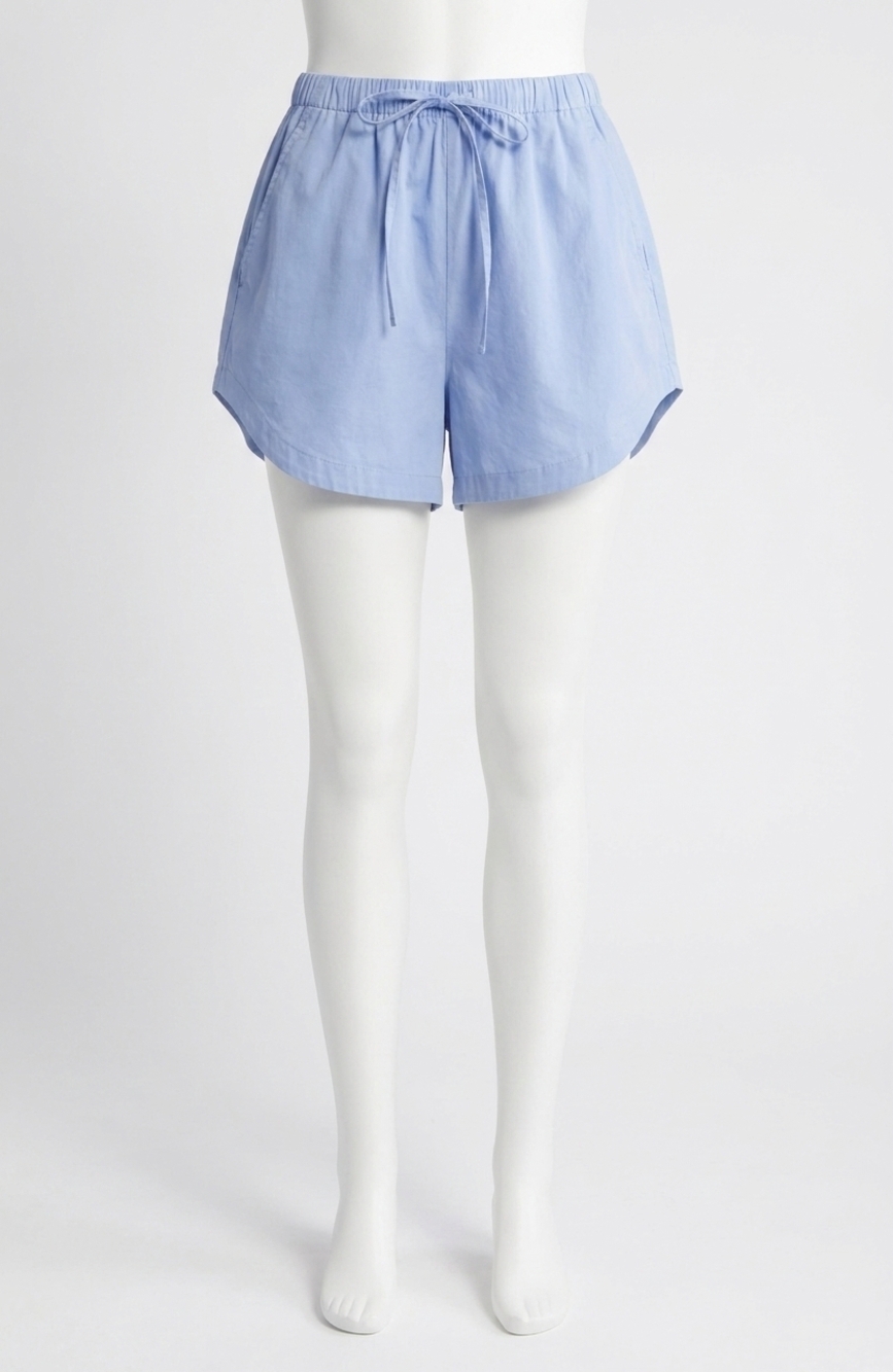 NEW FRENCH CONNECTION alexis cotton drawstring short in oxford blue